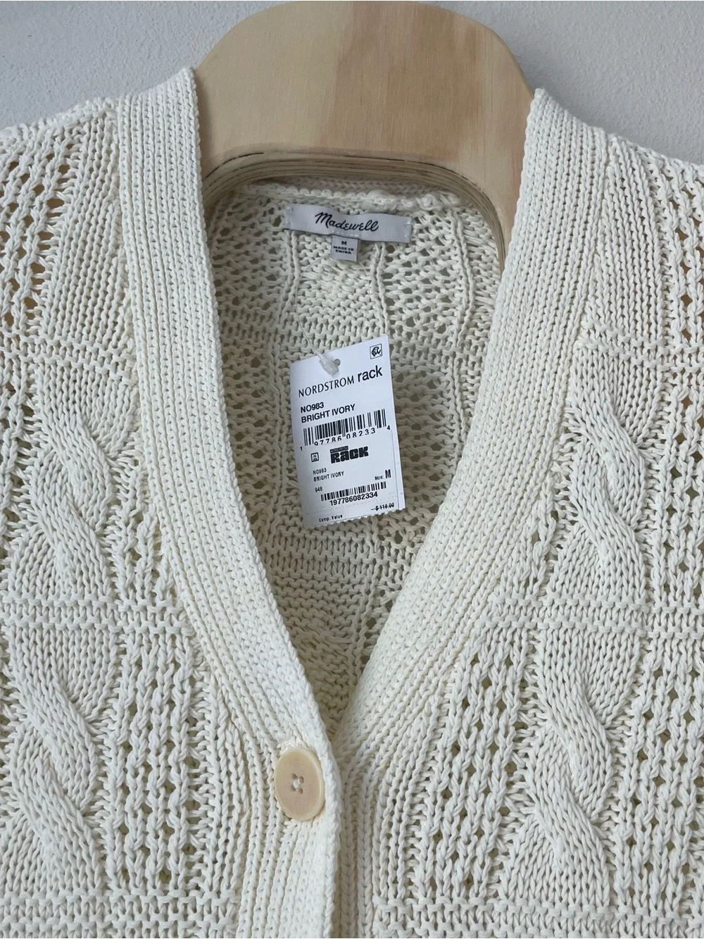 NEW Madewell Crochet Cardigan size M Ivory Cotton Sweater Cottage Boho Coquette